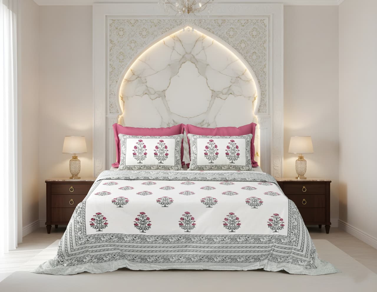 King Size Cotton Bedsheet 108x108 Inches with 2 Pillow Covers