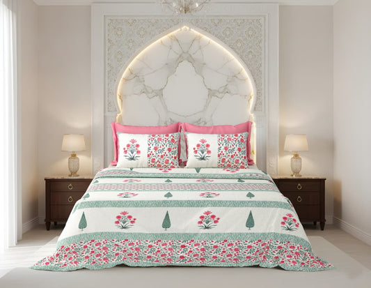 King Size Cotton Bedsheet 108x108 Inches with 2 Pillow Covers