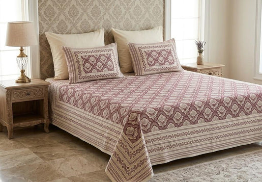 King Size Cotton Bedsheet 108x108 with 2 Pillow Covers