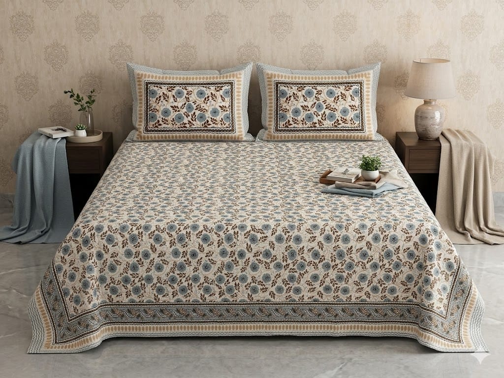 King Size Cotton Bedsheet 108x108 with 2 Pillow Covers