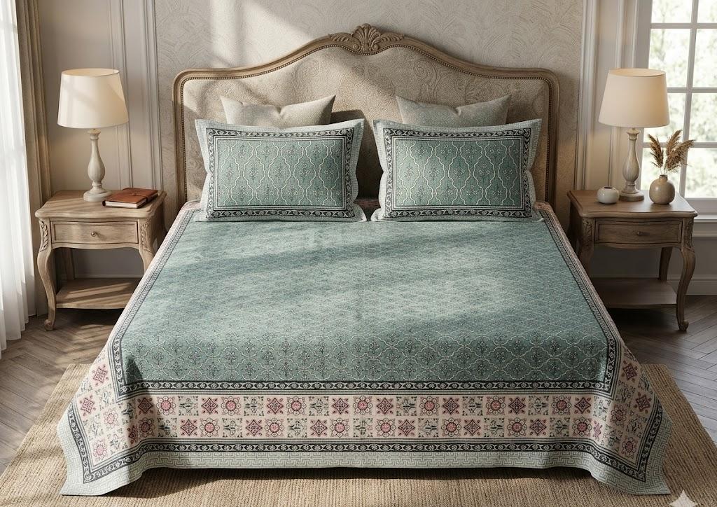 King Size Cotton Bedsheet 108x108 with 2 Pillow Covers