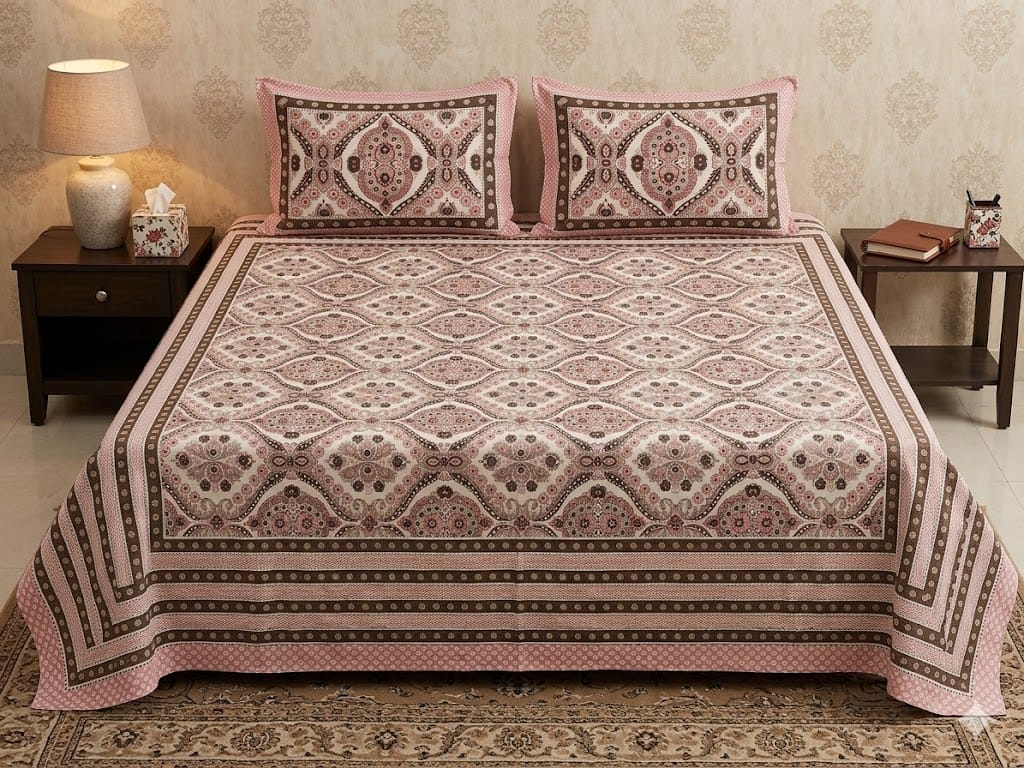 King Size Cotton Bedsheet 108x108 with 2 Pillow Covers