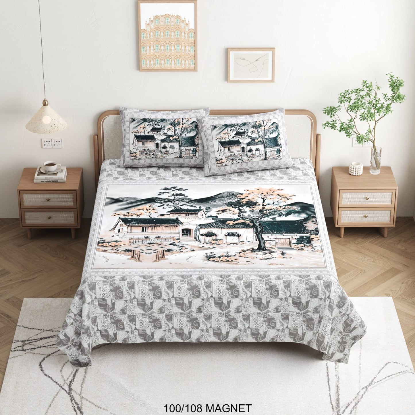 King Size Cotton Viscose Blend Bedsheet with 2 Pillow Covers (100 x 108 Inches)