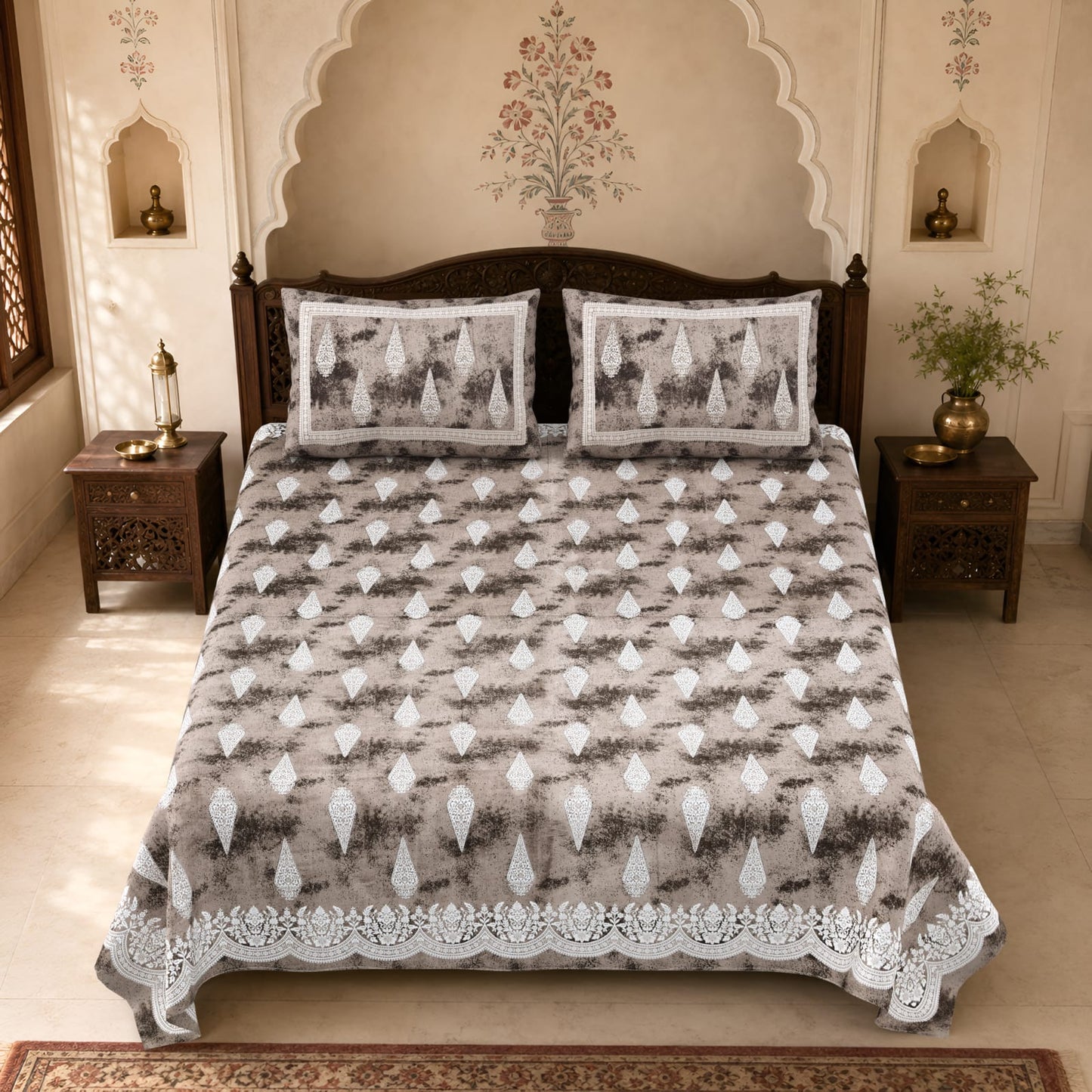 King Size Cotton Viscose Blend Bedsheet with 2 Pillow Covers (100 x 108 Inches)
