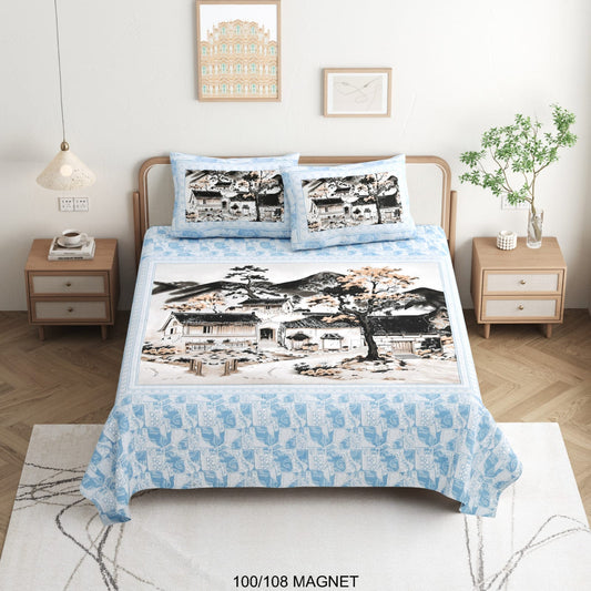 King Size Cotton Viscose Blend Bedsheet with 2 Pillow Covers (100 x 108 Inches)