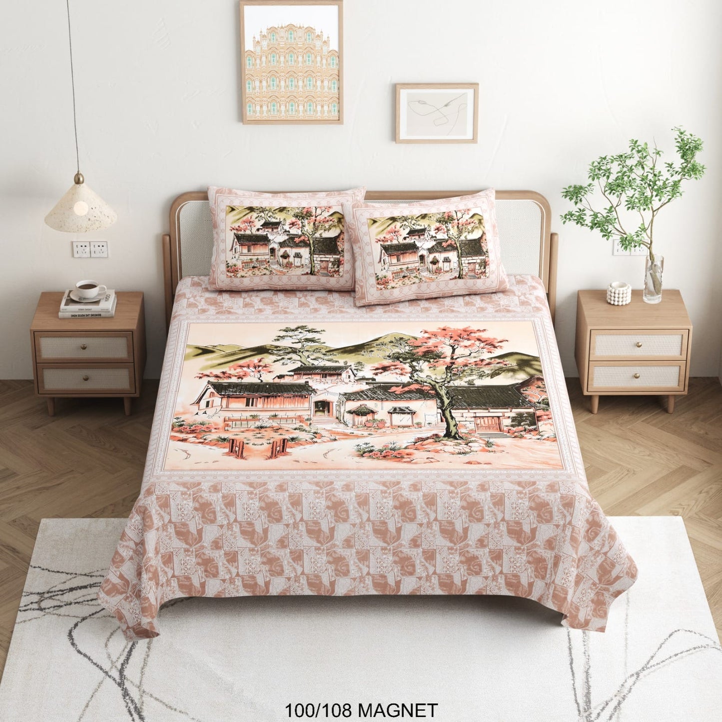 King Size Cotton Viscose Blend Bedsheet with 2 Pillow Covers (100 x 108 Inches)