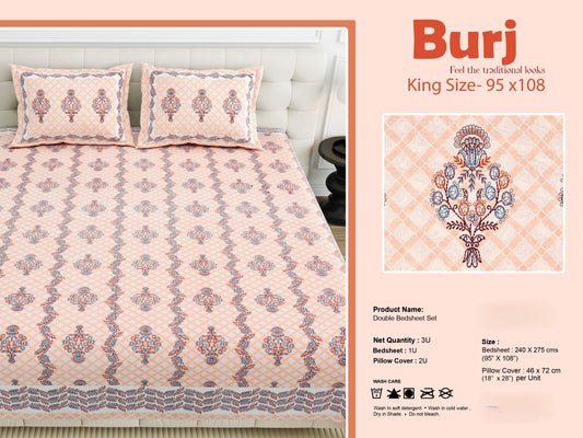 King Size Cotton-Viscose Blend Bedsheet with 2 Pillow Covers