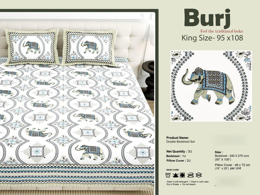 King Size Cotton-Viscose Blend Bedsheet with 2 Pillow Covers
