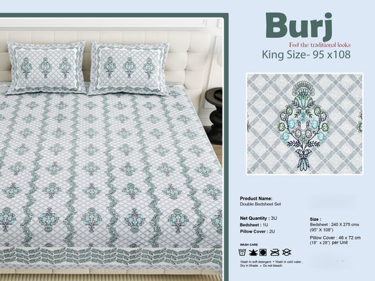 King Size Cotton-Viscose Blend Bedsheet with 2 Pillow Covers