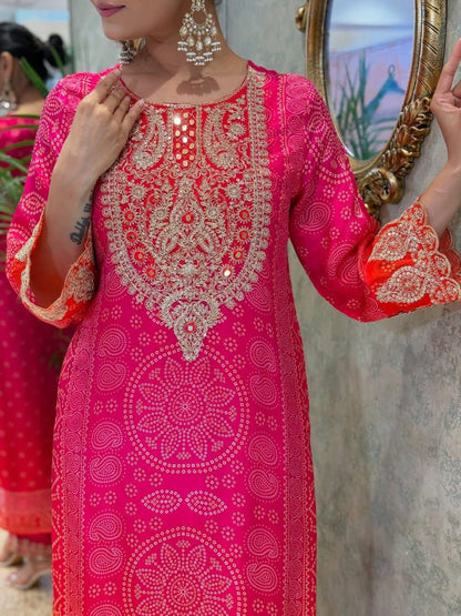 KitKat Silk 3 Piece Suit Set with Embroidery Neck & Dupatta
