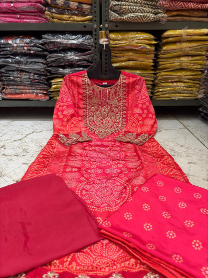 KitKat Silk 3 Piece Suit Set with Embroidery Neck & Dupatta