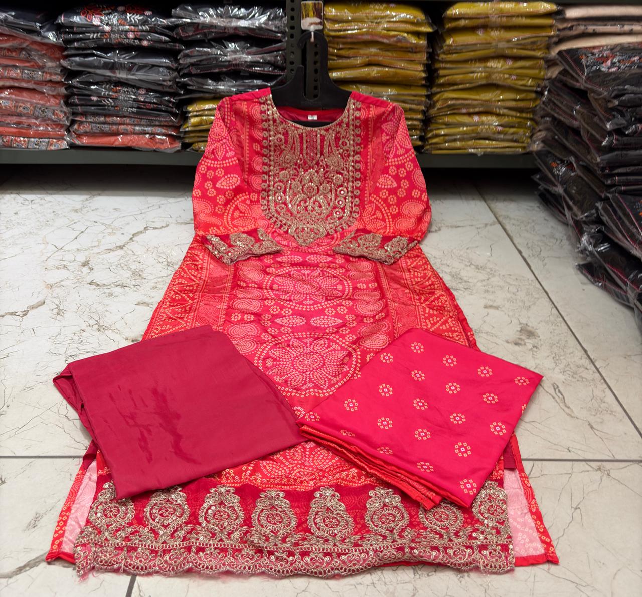 KitKat Silk 3 Piece Suit Set with Embroidery Neck & Dupatta