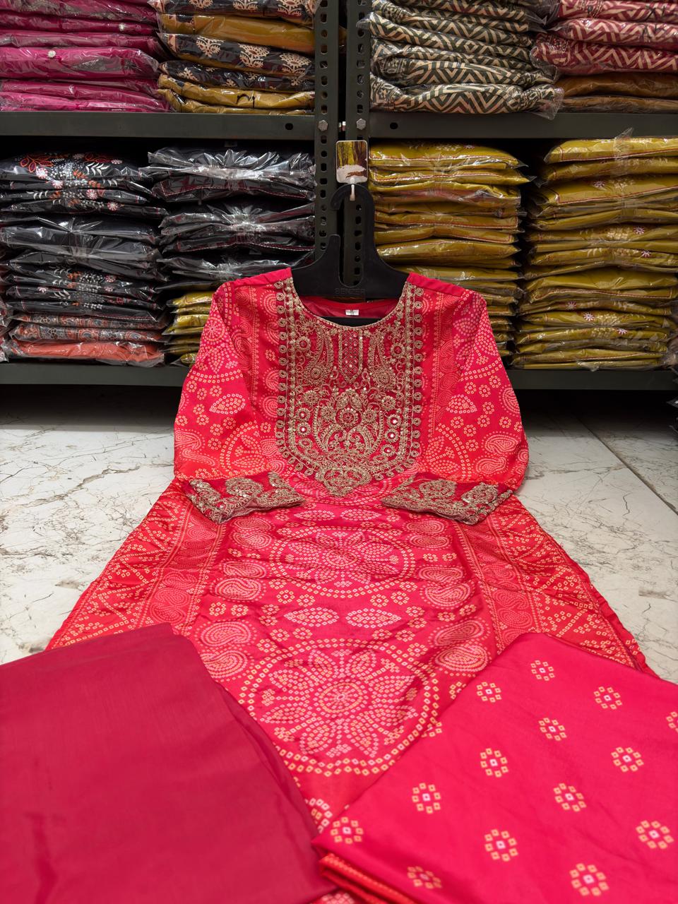 KitKat Silk 3 Piece Suit Set with Embroidery Neck & Dupatta