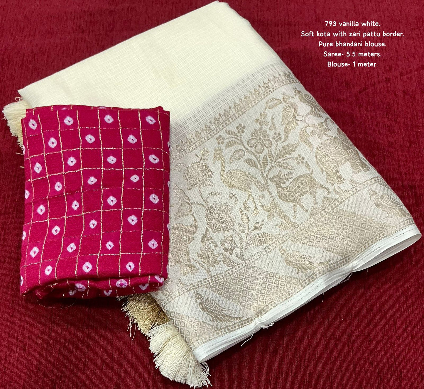 Kota Doria Saree with Zari Banarasi Border & Bandhani Blouse