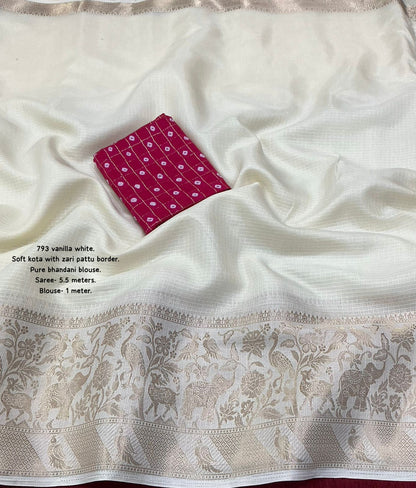 Kota Doria Saree with Zari Banarasi Border & Bandhani Blouse