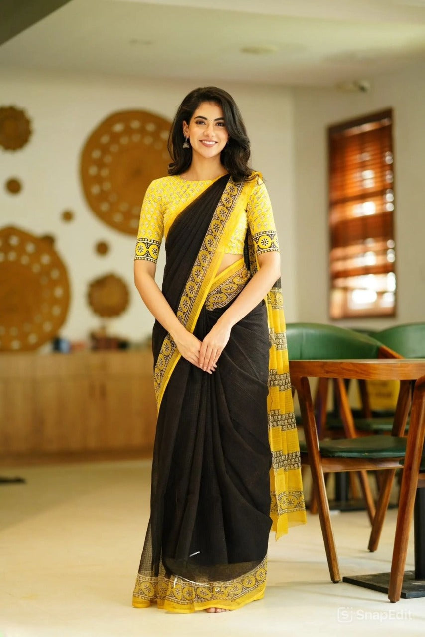 Kota Doriya Saree with Digital Print & Running Blouse