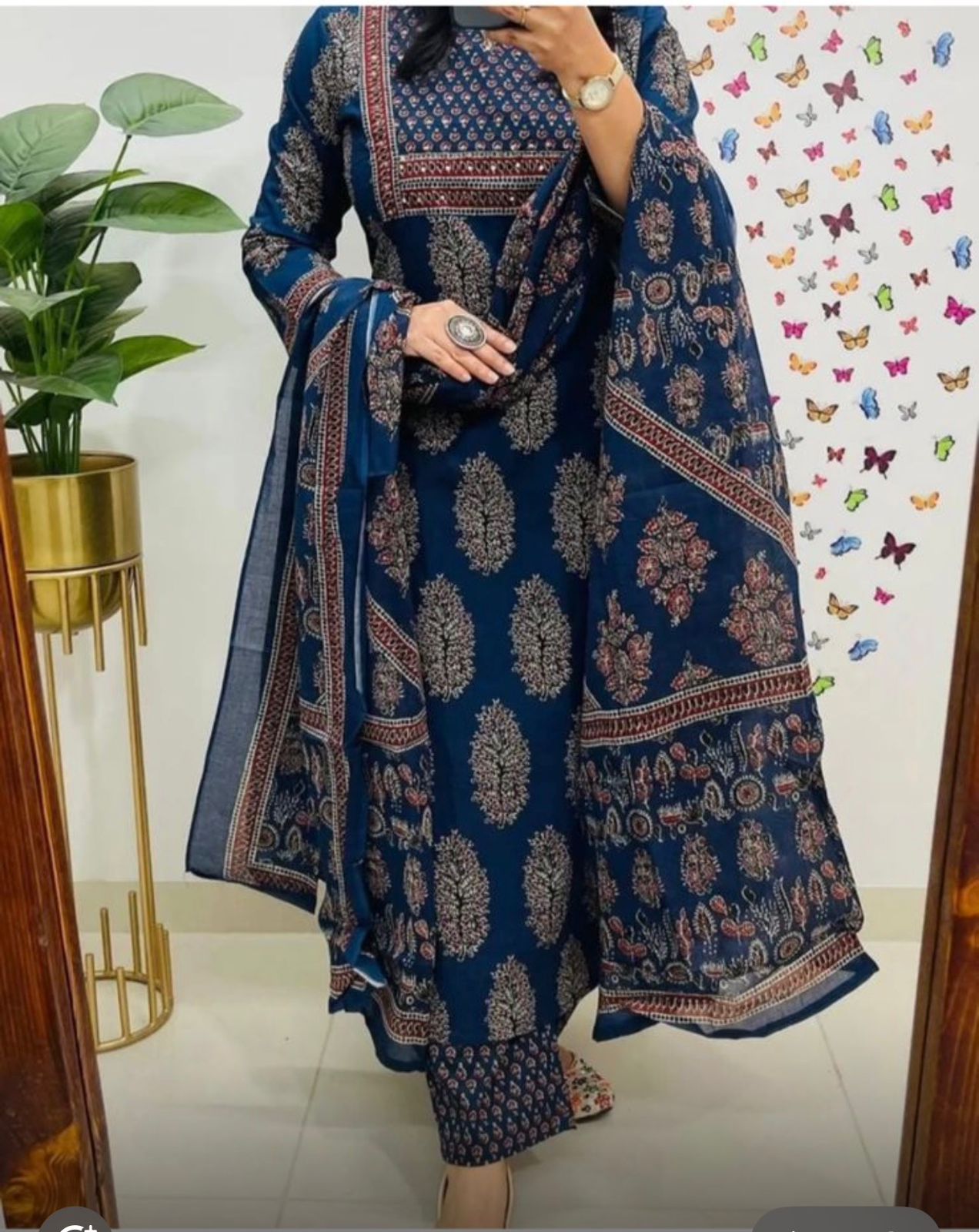 Kurti Pant Dupatta Set with Sequence Work on Yoke
