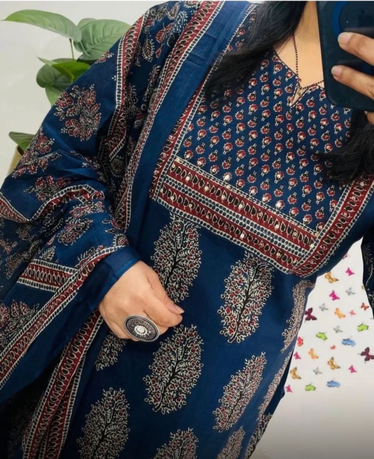 Kurti Pant Dupatta Set with Sequence Work on Yoke