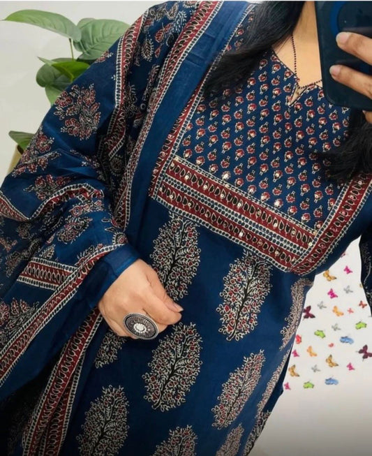 Kurti Pant Dupatta Set with Sequence Work on Yoke