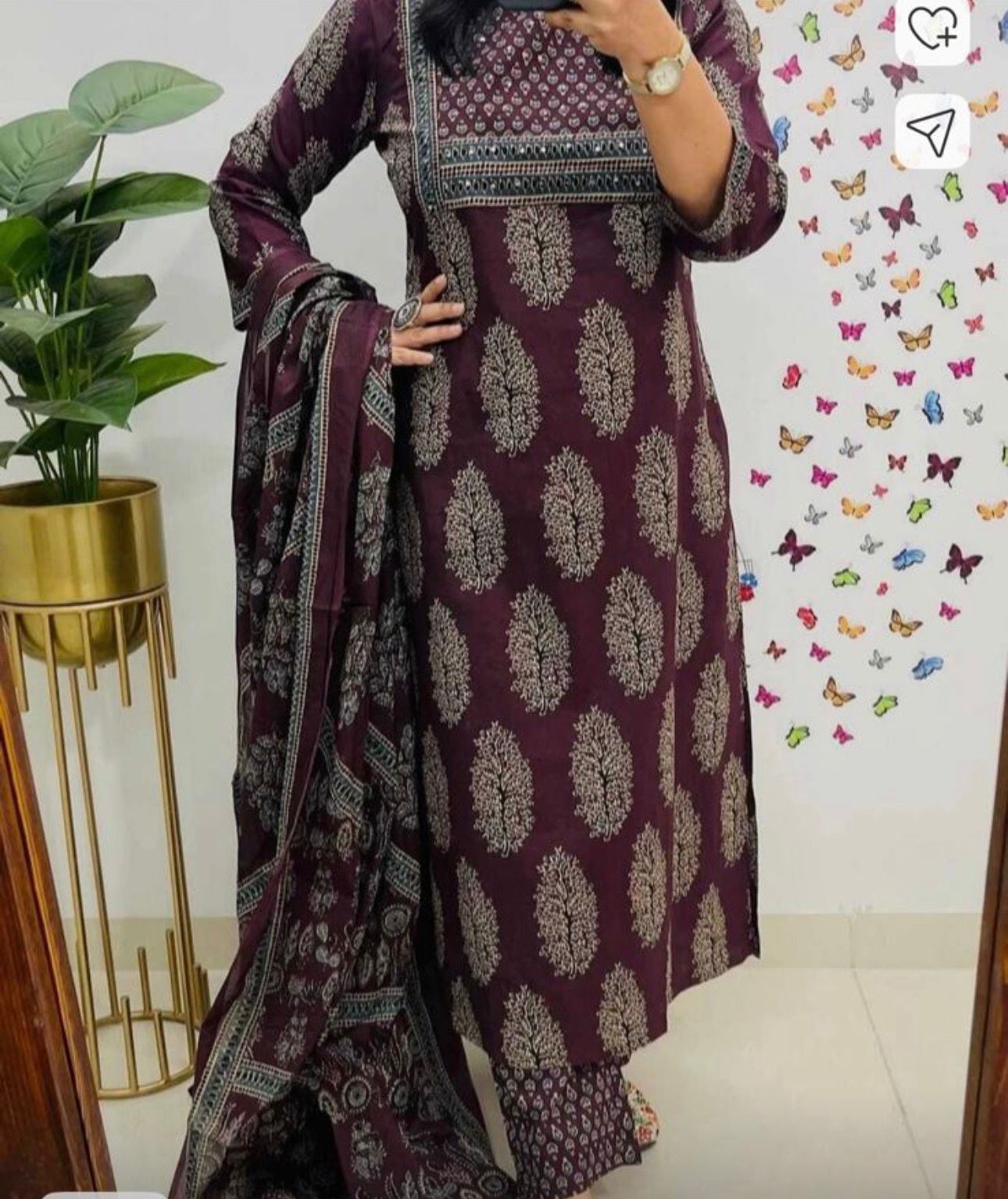 Kurti Pant Dupatta Set with Sequence Work on Yoke