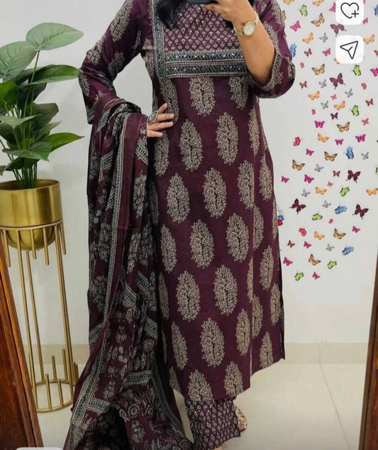 Kurti Pant Dupatta Set with Sequence Work on Yoke