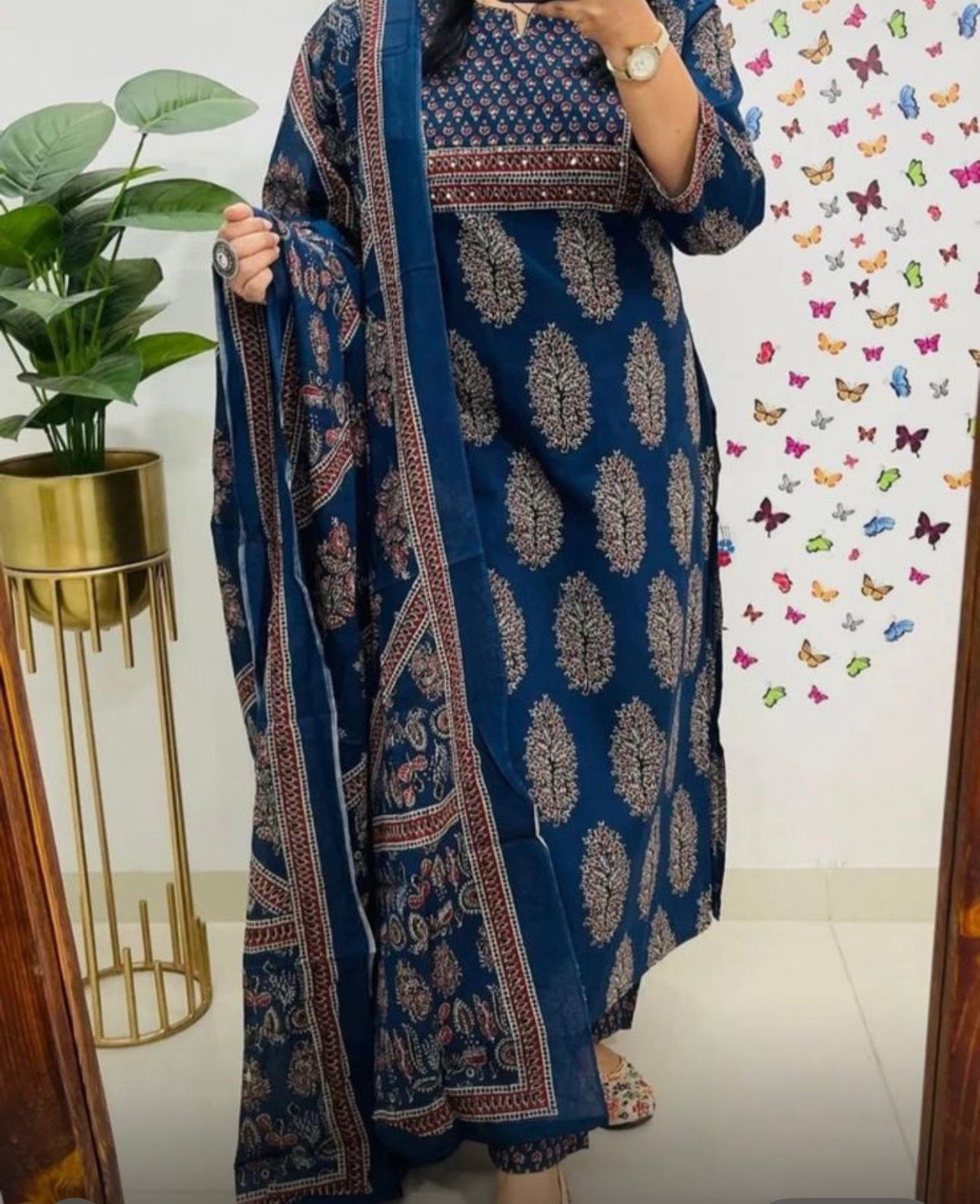 Kurti Pant Dupatta Set with Sequence Work on Yoke