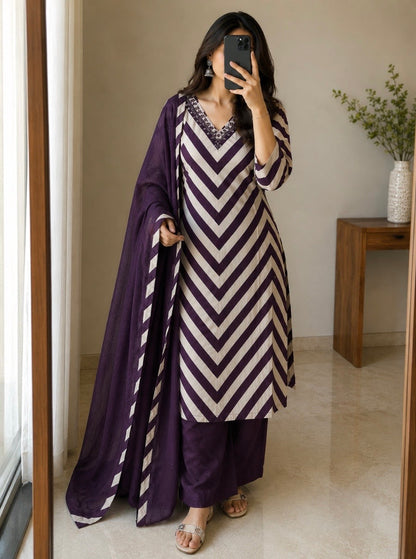 Lahariya Printed Cotton Kurta Pant Dupatta Set with Neck Embroidery
