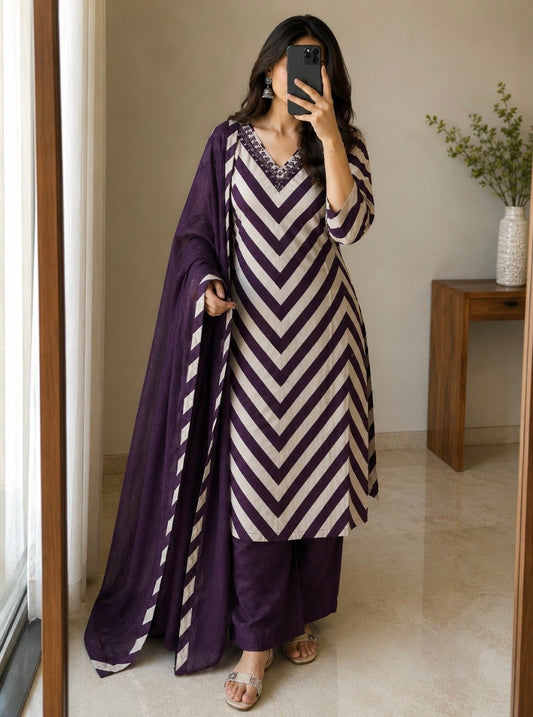 Lahariya Printed Cotton Kurta Pant Dupatta Set with Neck Embroidery
