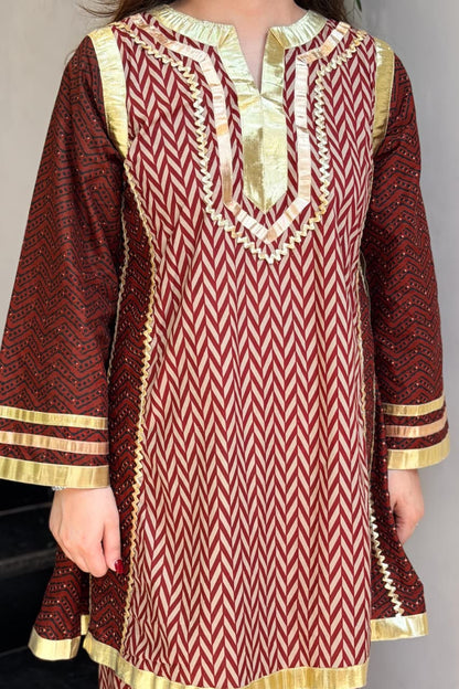 Lahriya Chogha Style Cotton Cord Set with Gota Lace Work