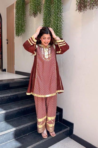 Lahriya Chogha Style Cotton Cord Set with Gota Lace Work