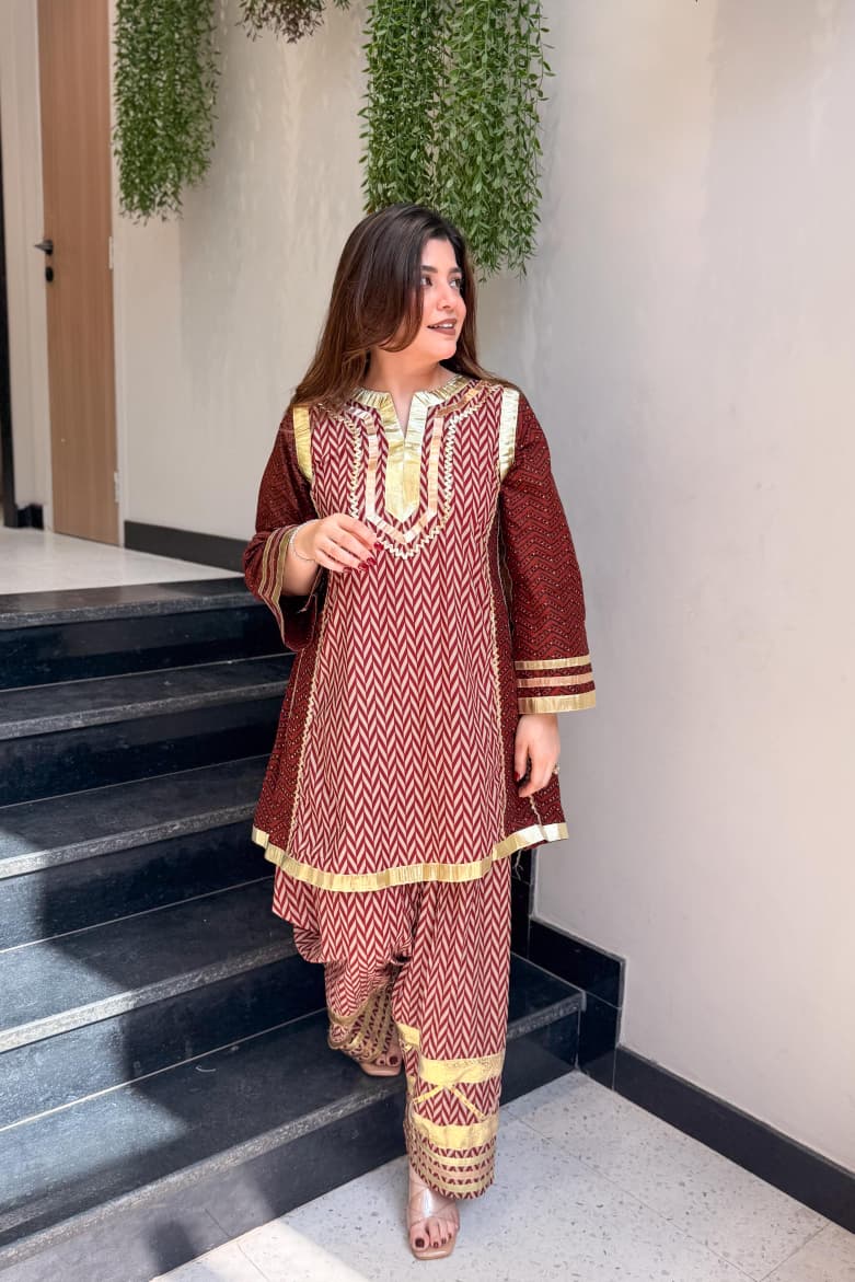 Lahriya Chogha Style Cotton Cord Set with Gota Lace Work