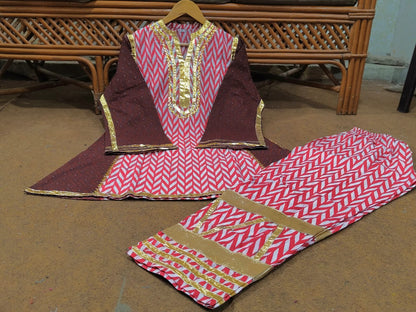 Lahriya Chogha Style Cotton Cord Set with Gota Lace Work