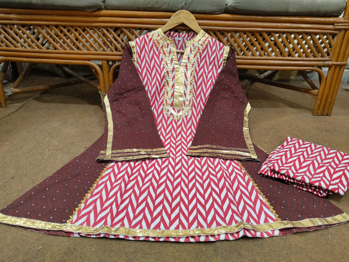 Lahriya Chogha Style Cotton Cord Set with Gota Lace Work