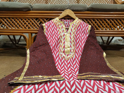 Lahriya Chogha Style Cotton Cord Set with Gota Lace Work