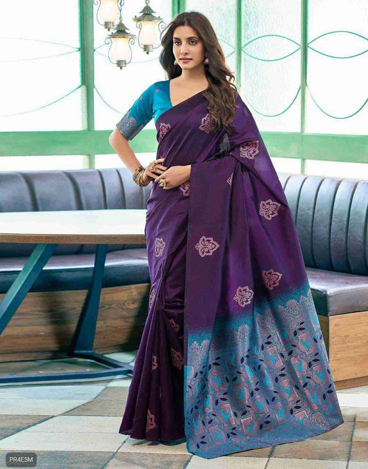 Lichi Silk Saree with Jacquard Work & Contrast Blouse