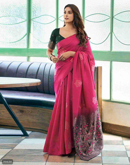 Lichi Silk Saree with Jacquard Work & Contrast Blouse