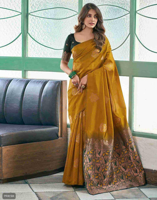Lichi Silk Saree with Jacquard Work & Contrast Blouse