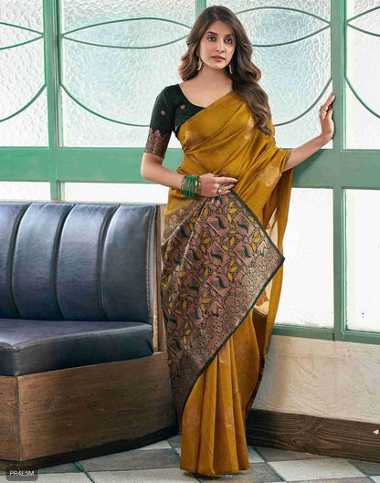 Lichi Silk Saree with Jacquard Work & Contrast Blouse
