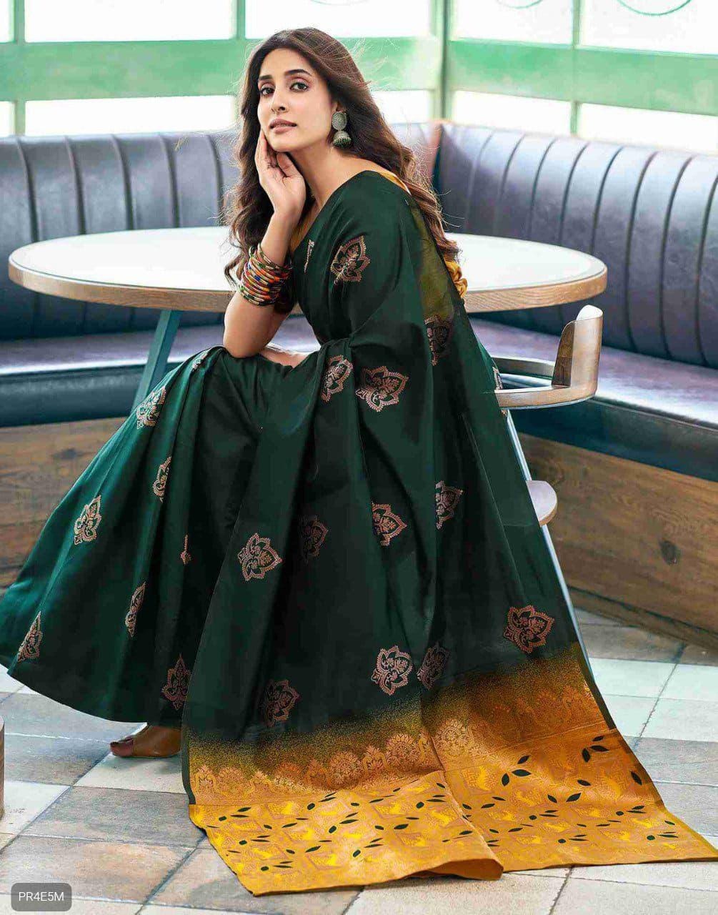 Lichi Silk Saree with Jacquard Work & Contrast Blouse