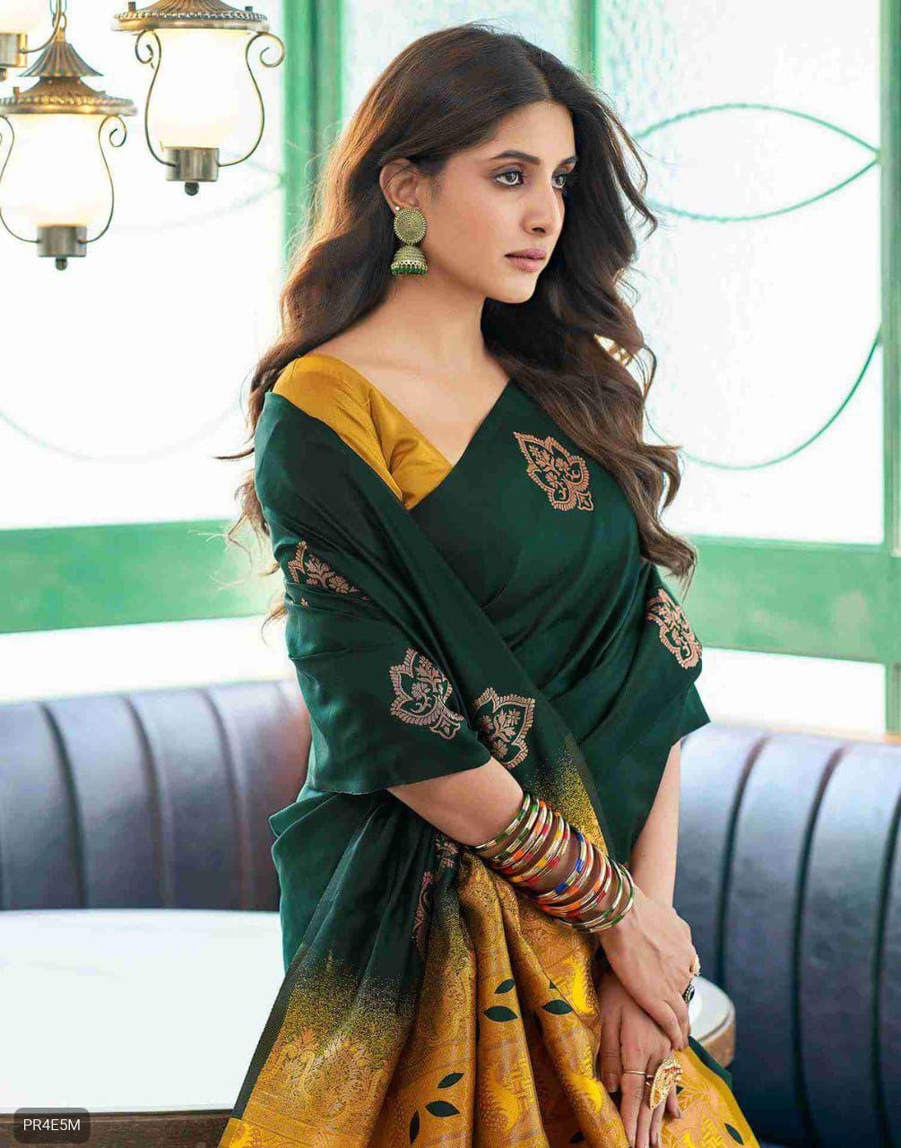 Lichi Silk Saree with Jacquard Work & Contrast Blouse