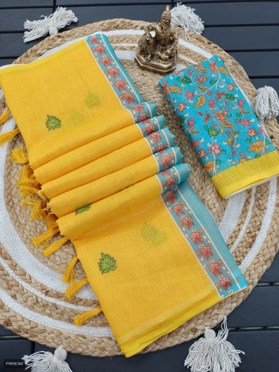 Linen Blooming Saree with Kalamkari Print & Tassels