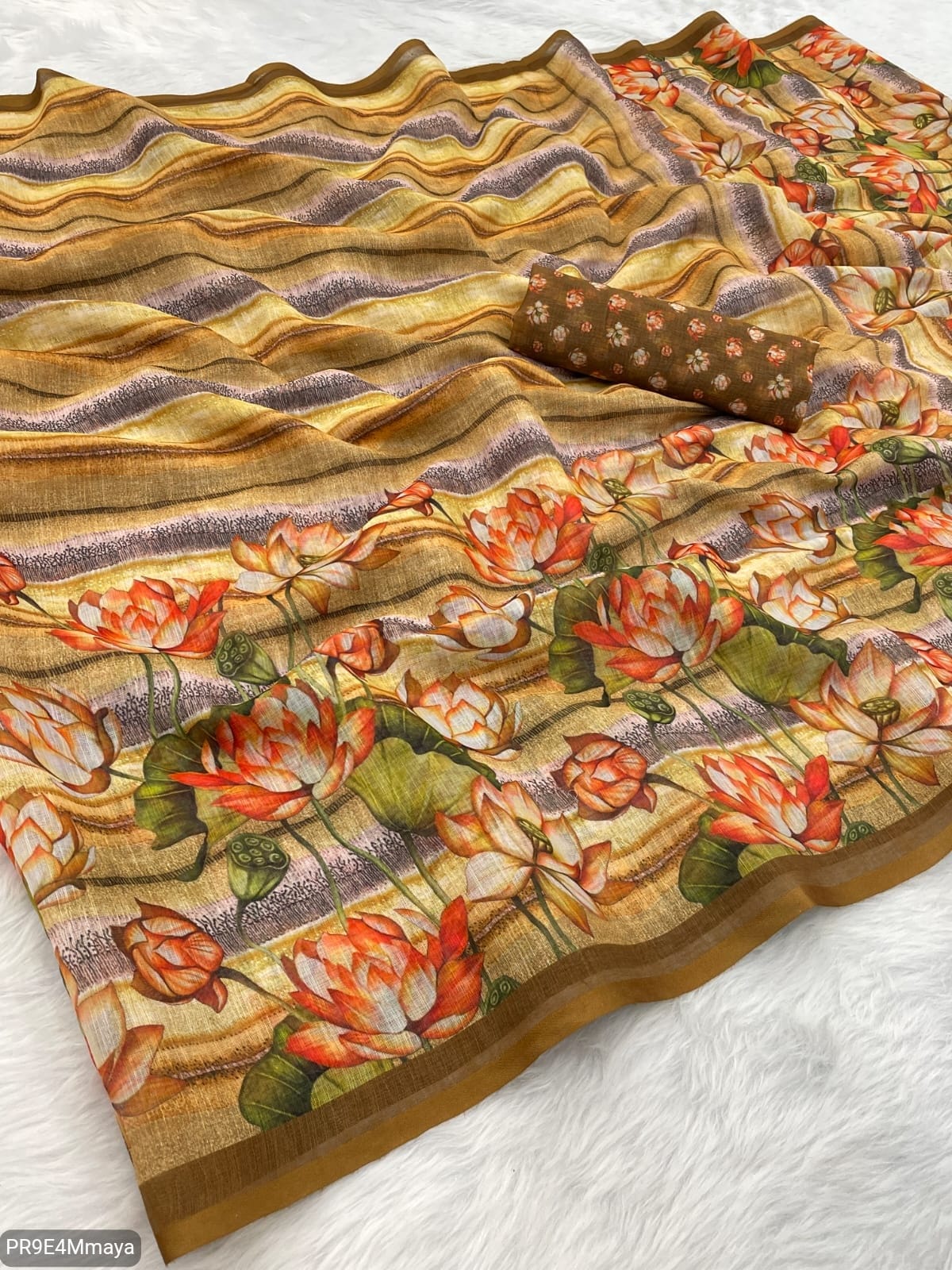 Linen Digital Print Saree with Running Printed Blouse – 6.30 M