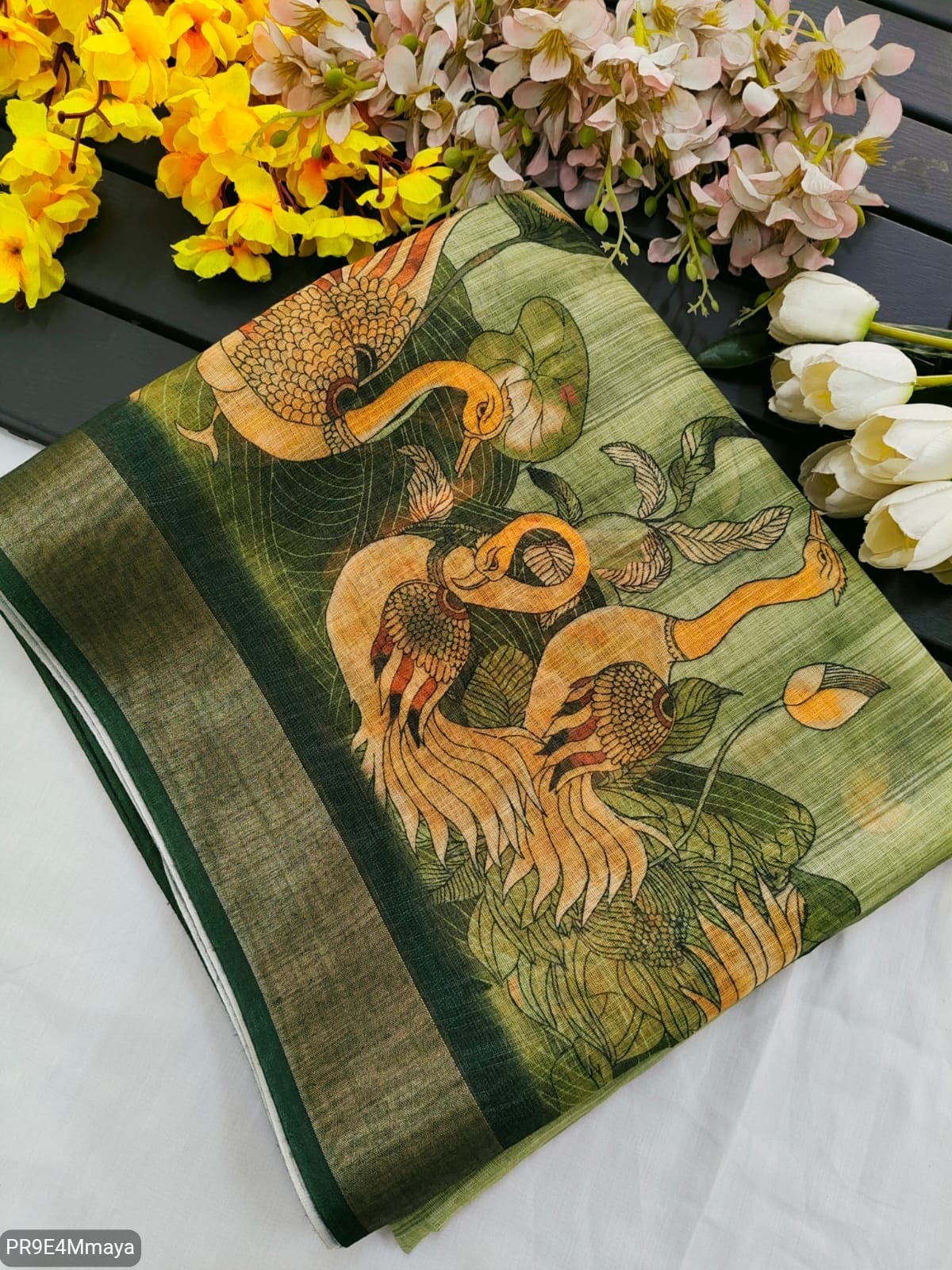 Linen Digital Print Saree with Running Printed Blouse – 6.30 M