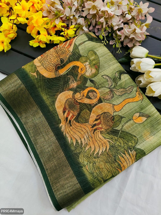 Linen Digital Print Saree with Running Printed Blouse – 6.30 M