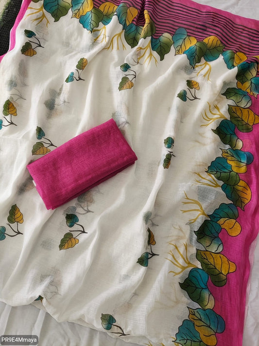 Linen Digital Print Saree with Running Printed Blouse – 6.30 M