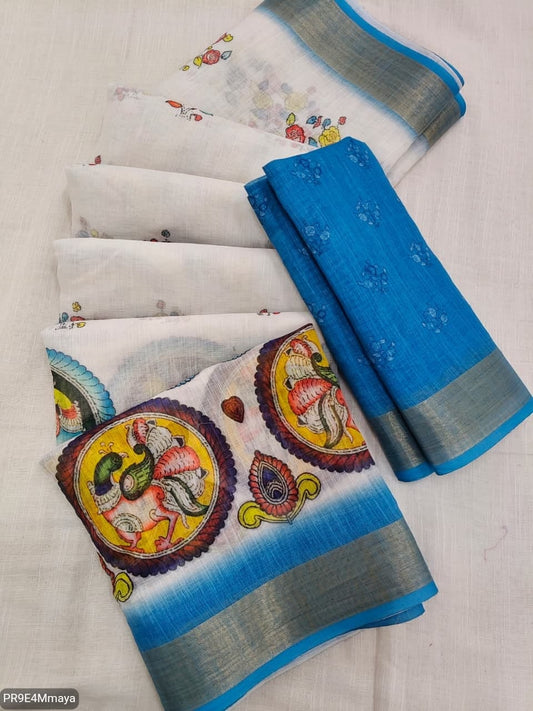 Linen Digital Print Saree with Running Printed Blouse – 6.30 M