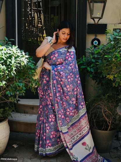 Linen Digital Print Saree with Running Printed Blouse – 6.30 M