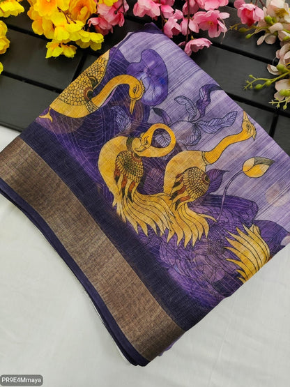 Linen Digital Print Saree with Running Printed Blouse – 6.30 M