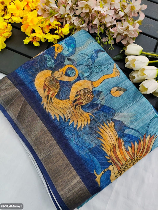 Linen Digital Print Saree with Running Printed Blouse – 6.30 M