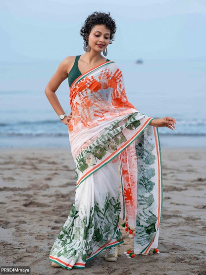 Linen Digital Print Saree with Running Printed Blouse – 6.30 M